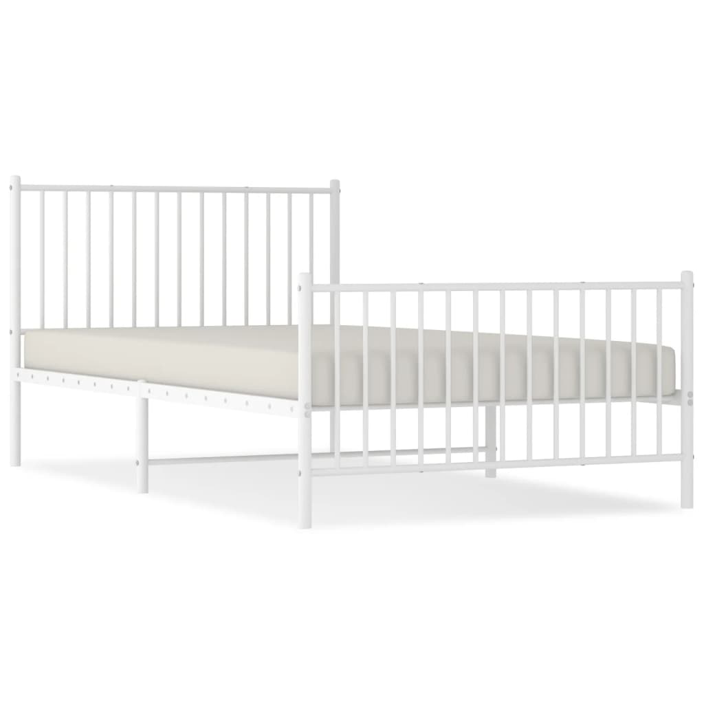 Bettgestell mit Kopf- und Fußteil Metall Weiß 107x203 cm