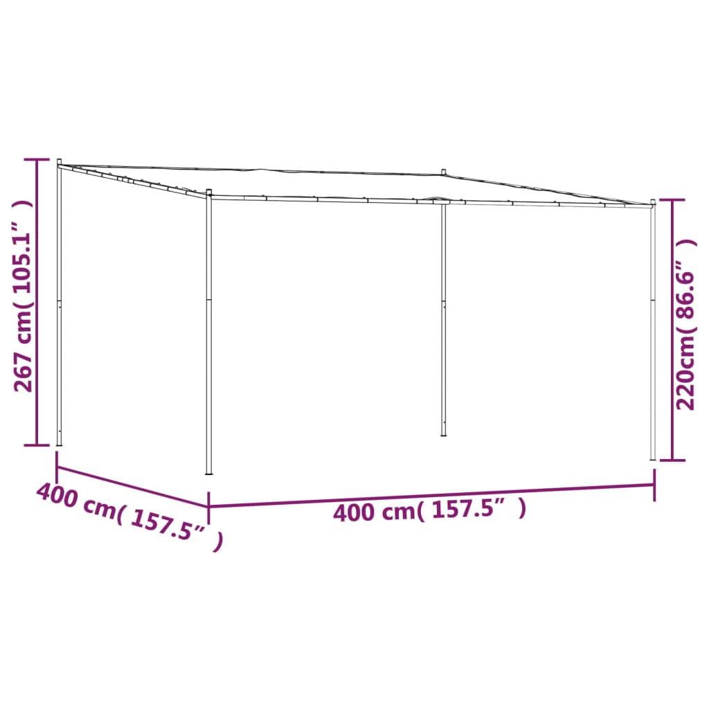 Pavillon Anthrazit 4x4 m 180 g/m² Stoff und Stahl