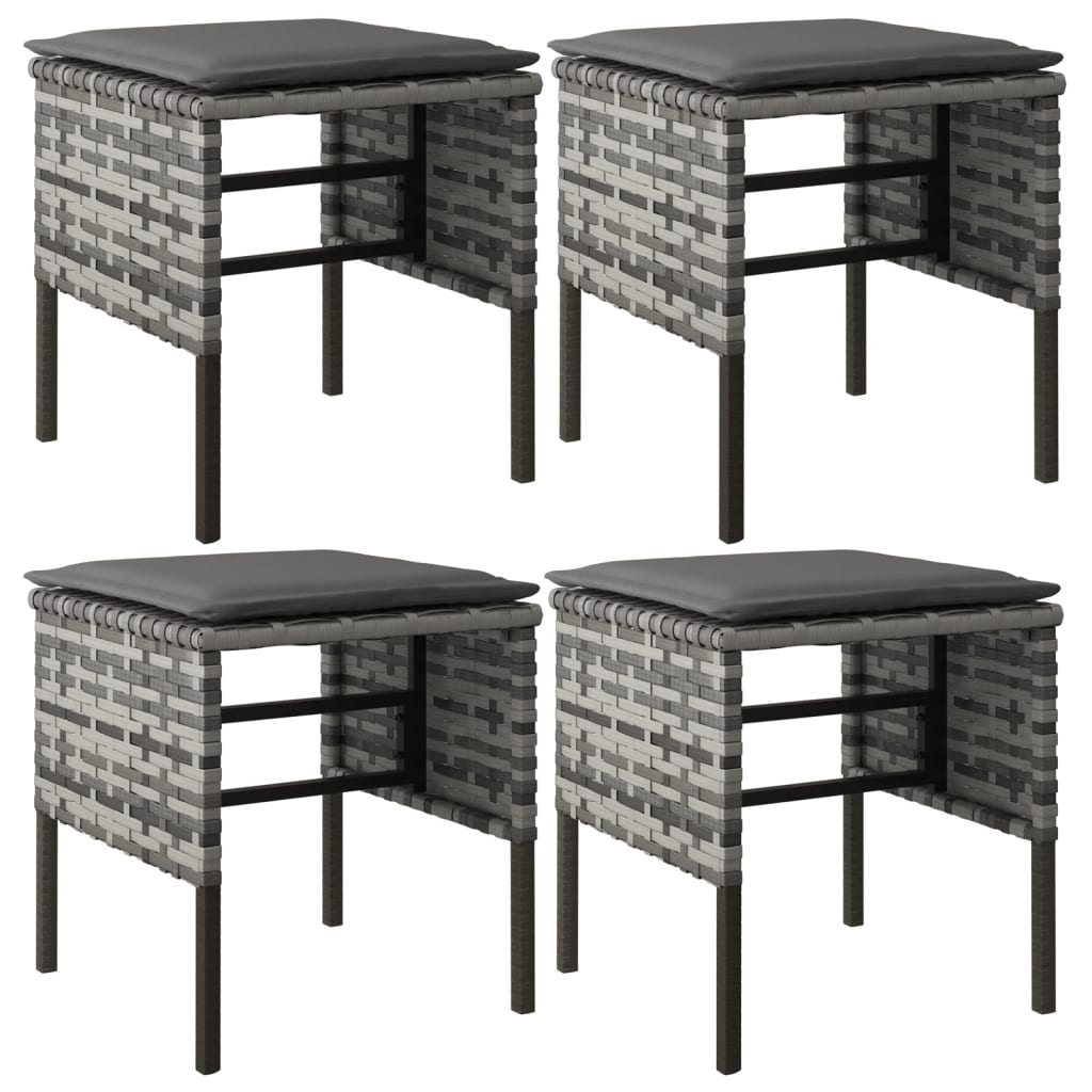 Gartenhocker mit Kissen 4 Stk. Grau Poly Rattan