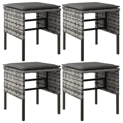 Gartenhocker mit Kissen 4 Stk. Grau Poly Rattan
