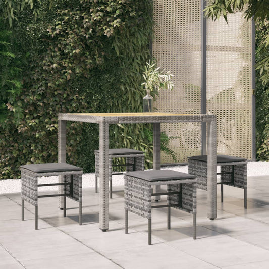 Gartenhocker mit Kissen 4 Stk. Grau Poly Rattan