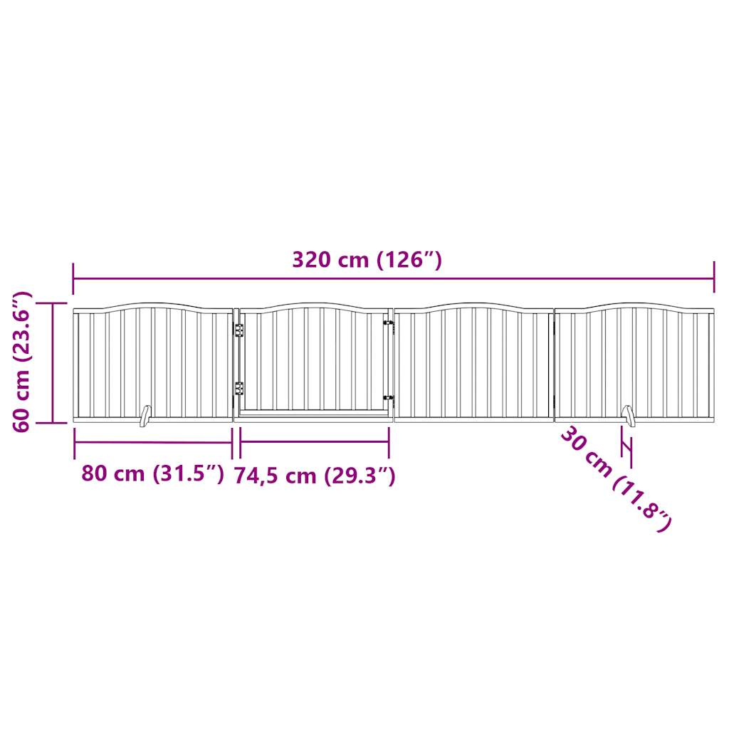 4-tlg. Hundetor mit Tür Faltbar Schwarz 320 cm Pappelholz