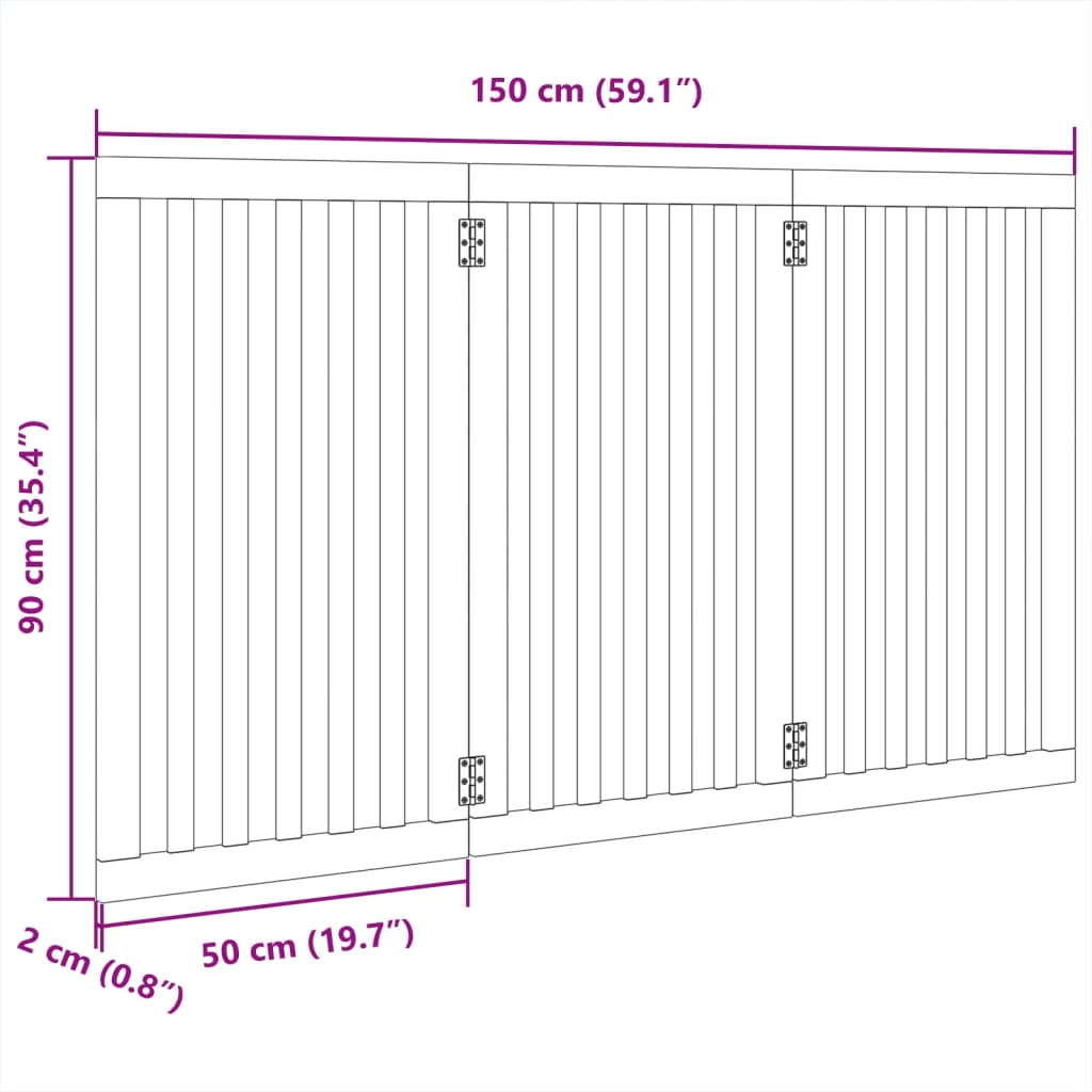 3-tlg. Hundetor Faltbar Weiß 150 cm Pappelholz