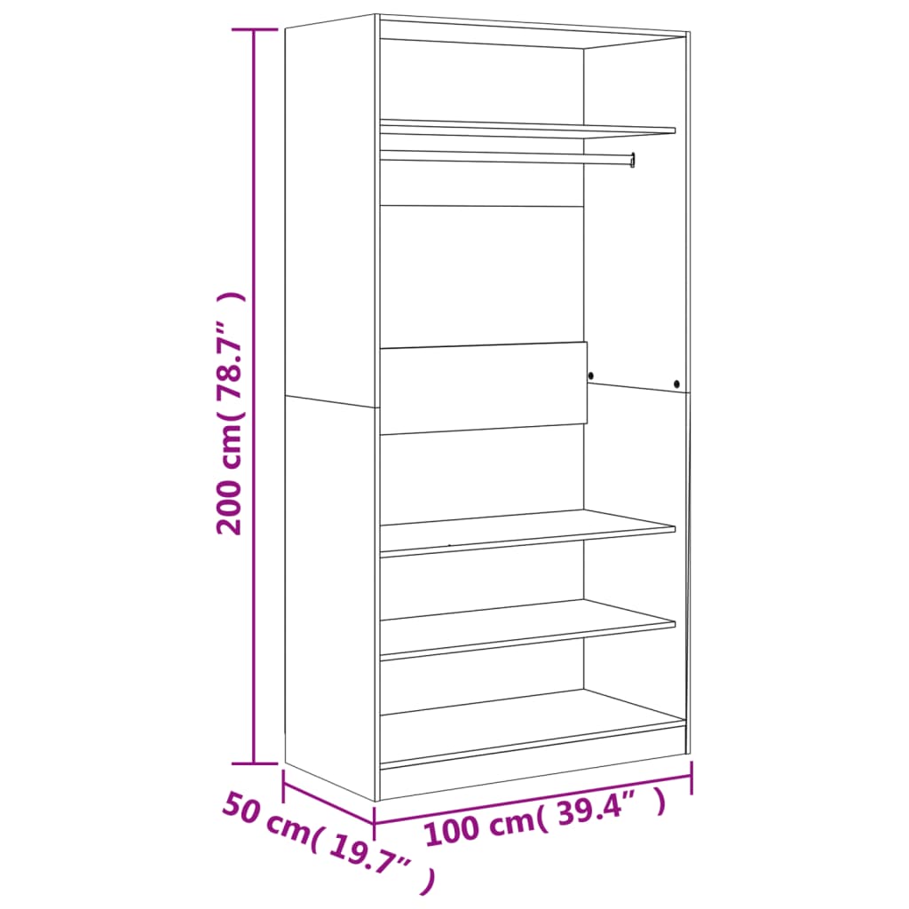 Kleiderschrank Braun Eiche-Optik 100x50x200 cm Holzwerkstoff