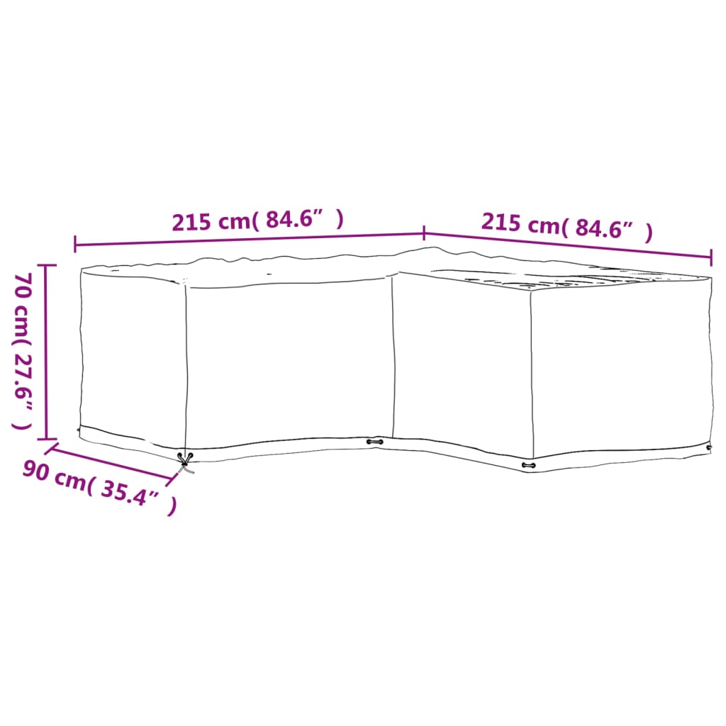 Gartenmöbel-Abdeckungen in L-Form 2 Stk. 16 Ösen 215x215x70 cm