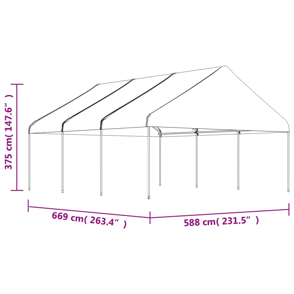 Pavillon mit Dach Weiß 6,69x5,88x3,75 m Polyethylen