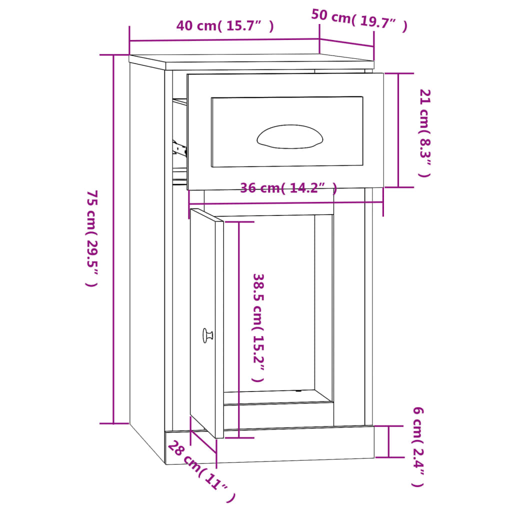 Beistellschrank mit Schublade Betongrau 40x50x75 cm