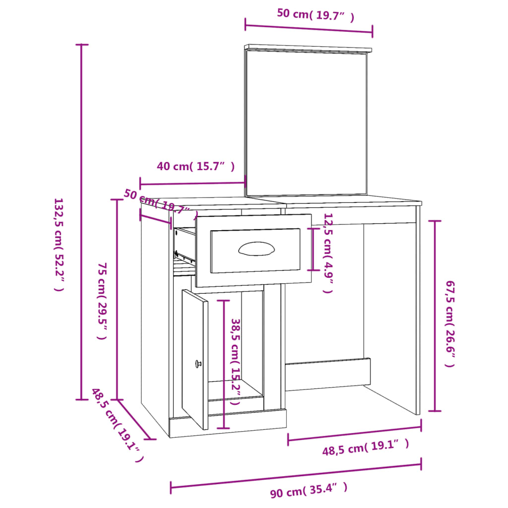 Schminktisch mit Spiegel Betongrau 90x50x132,5 cm Holzwerkstoff