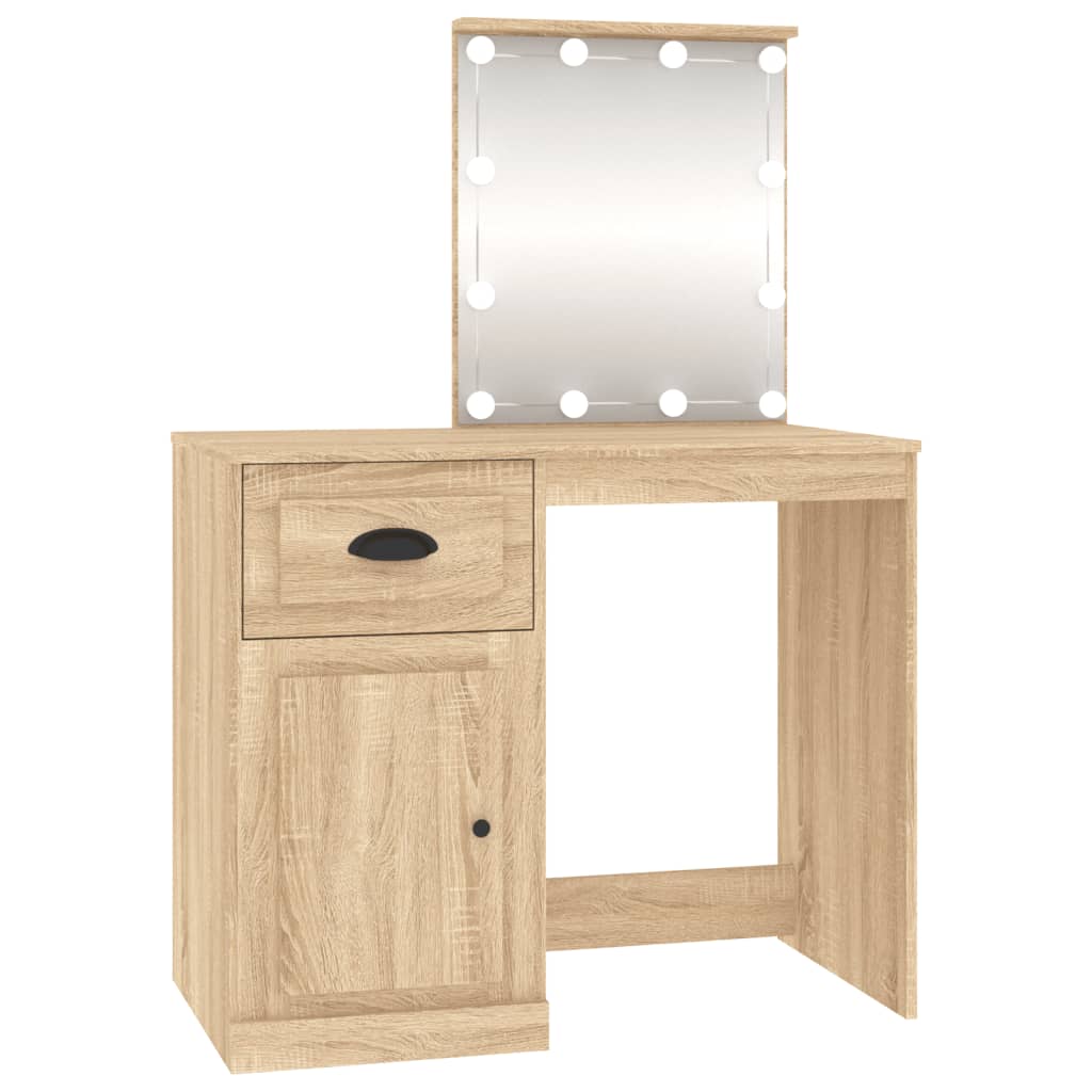 Schminktisch mit LEDs Sonoma-Eiche 90x50x132,5 cm Holzwerkstoff