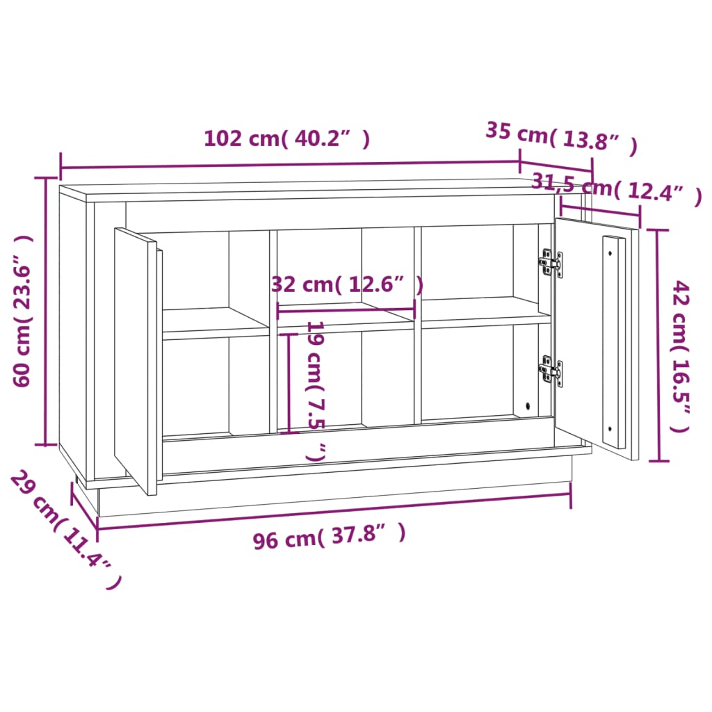 Sideboard Schwarz 102x35x60 cm Holzwerkstoff