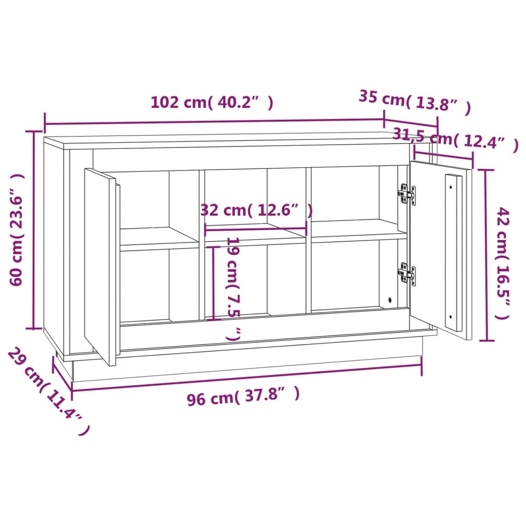 Sideboard Grau Sonoma 102x35x60 cm Holzwerkstoff