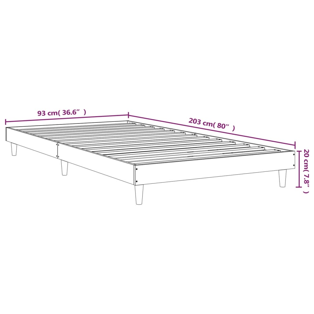 Bettgestell ohne Matratze Räuchereiche 90x200 cm Holzwerkstoff