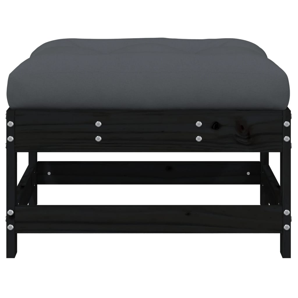 Gartenhocker mit Kissen Schwarz Massivholz Kiefer