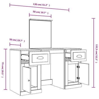 Schminktisch mit Spiegel Betongrau 130x50x132,5 cm