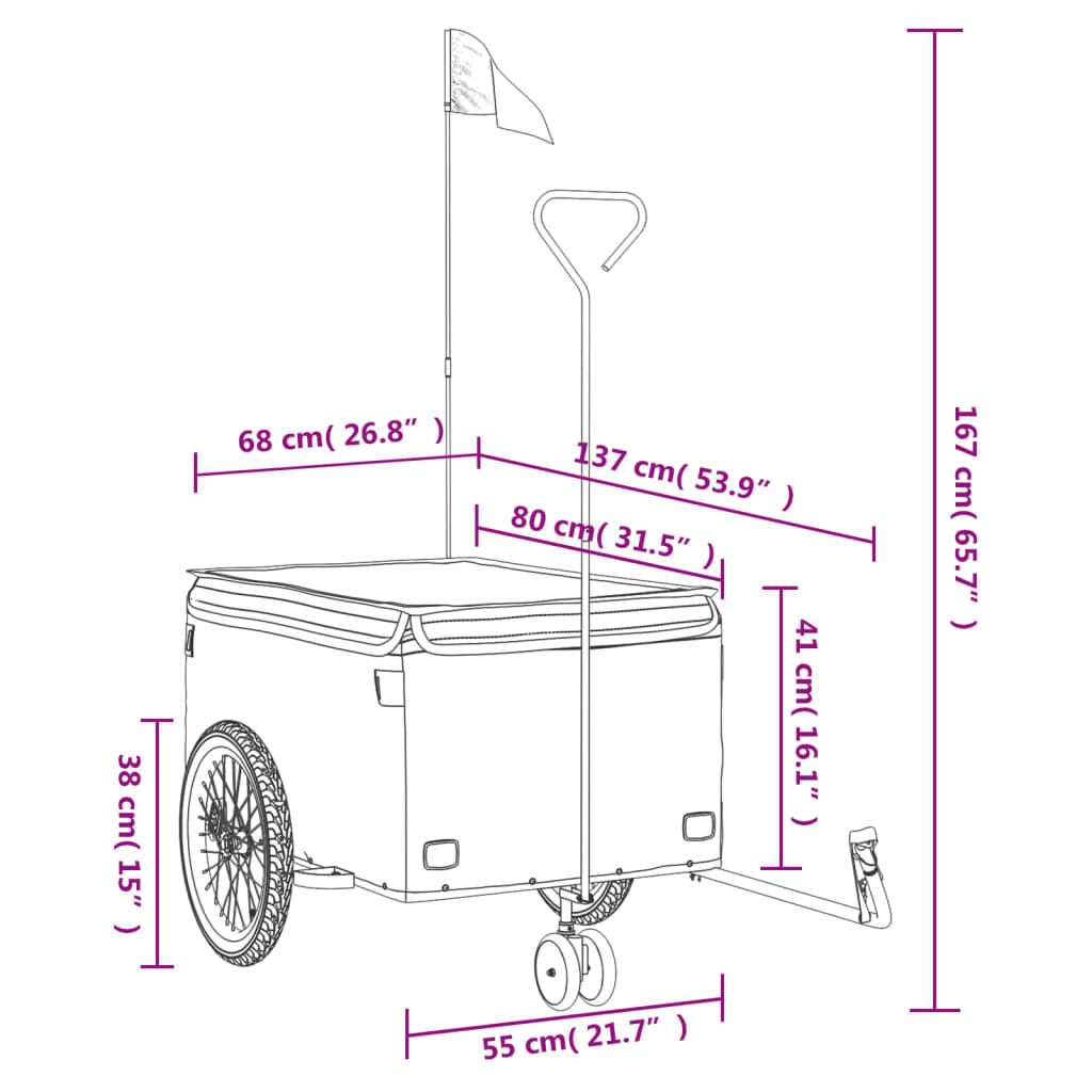 Fahrradanhänger Schwarz und Grün 45 kg Eisen