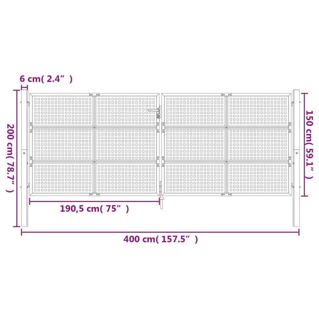 Gartentor Anthrazit 400x150 cm Stahl