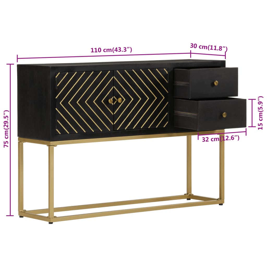 Sideboard Schwarz und Golden 110x30x75 cm Massivholz Mango