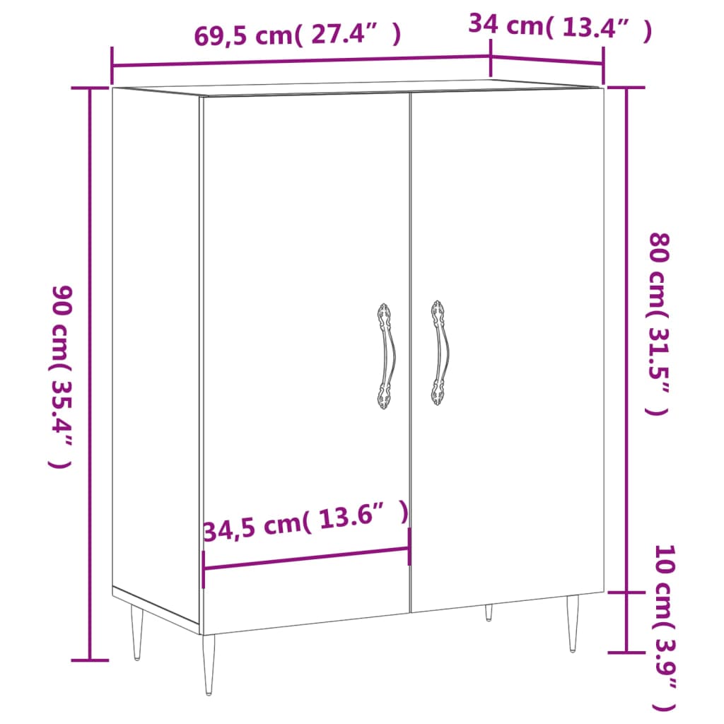 Sideboard Hochglanz-Weiß 69,5x34x90 cm Holzwerkstoff