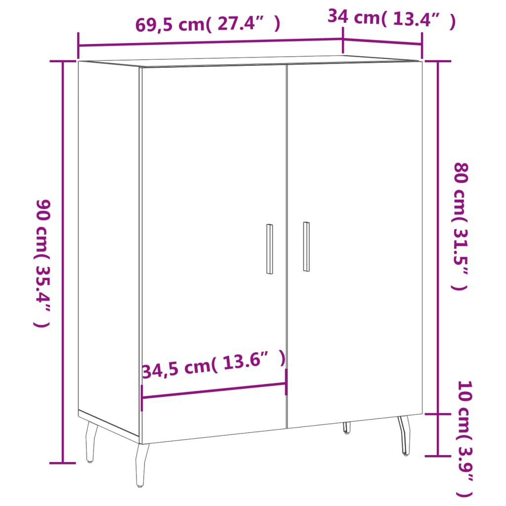 Sideboard Hochglanz-Weiß 69,5x34x90 cm Holzwerkstoff