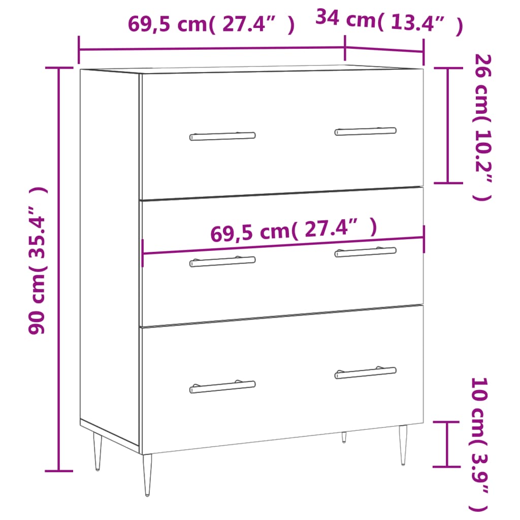 Sideboard Weiß 69,5x34x90 cm Holzwerkstoff