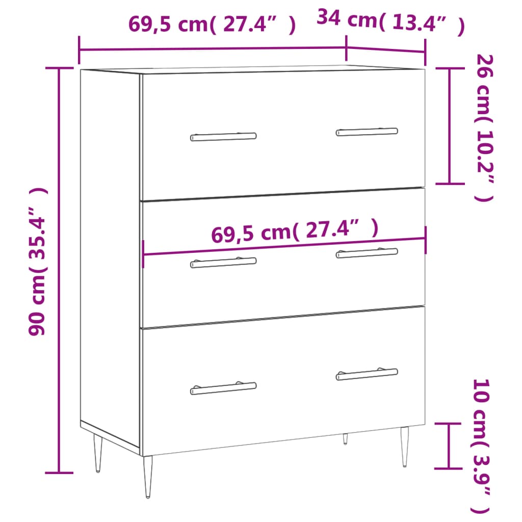 Sideboard Hochglanz-Weiß 69,5x34x90 cm Holzwerkstoff