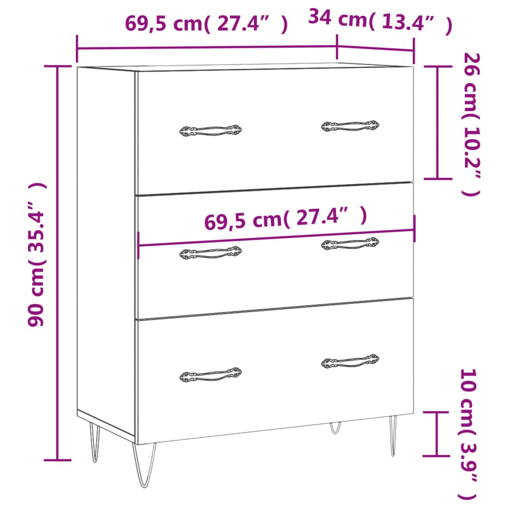 Sideboard Hochglanz-Weiß 69,5x34x90 cm Holzwerkstoff