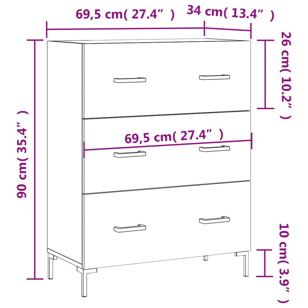 Sideboard Hochglanz-Weiß 69,5x34x90 cm Holzwerkstoff