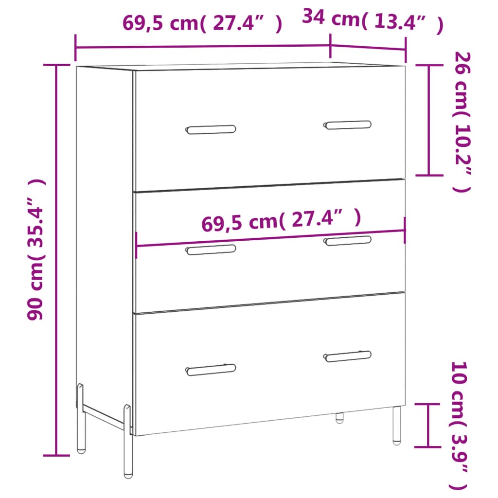 Sideboard Hochglanz-Weiß 69,5x34x90 cm Holzwerkstoff