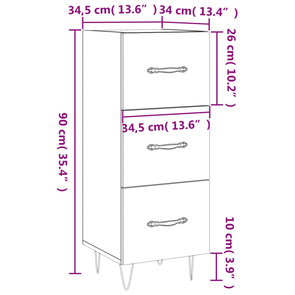 Sideboard Hochglanz-Weiß 34,5x34x90 cm Holzwerkstoff