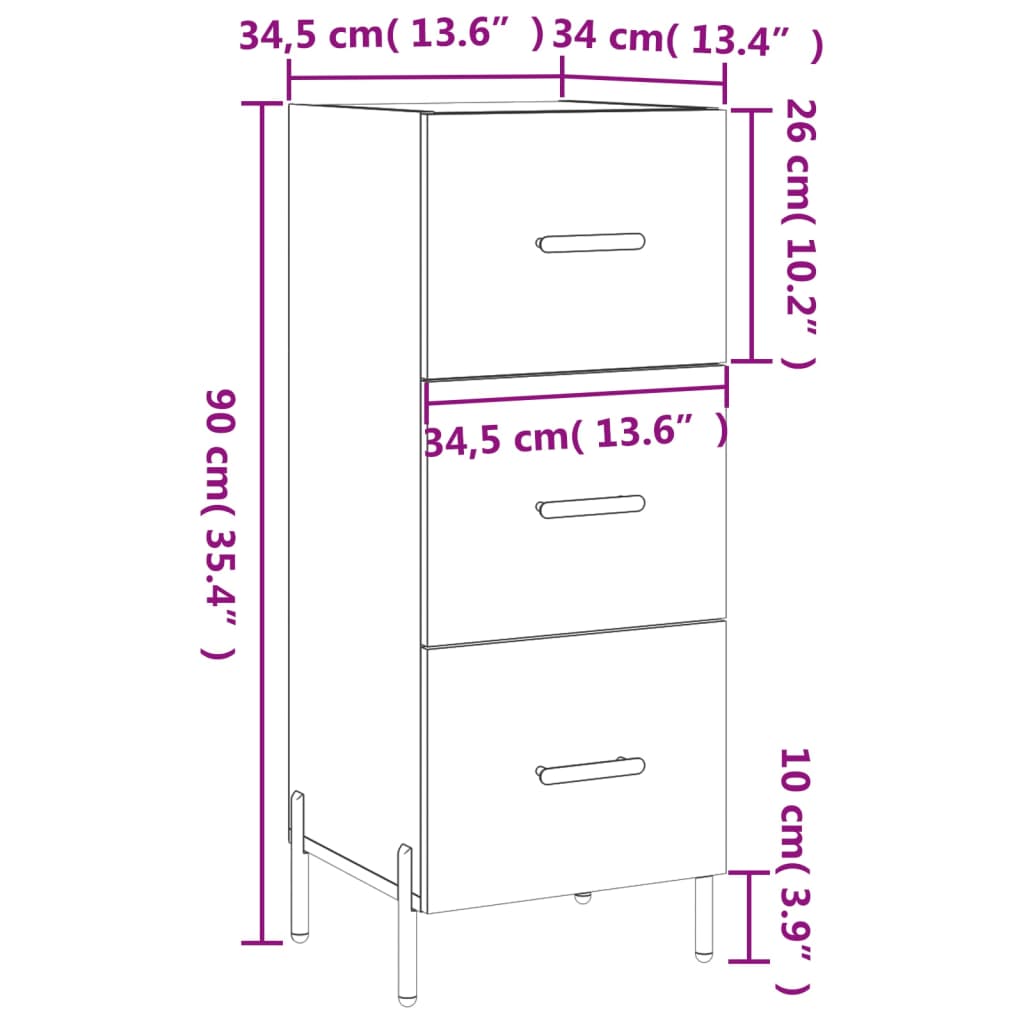 Sideboard Sonoma-Eiche 34,5x34x90 cm Holzwerkstoff