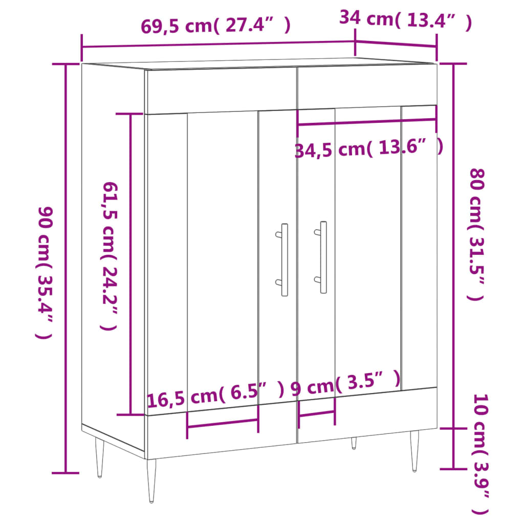 Sideboard Weiß 69,5x34x90 cm Holzwerkstoff