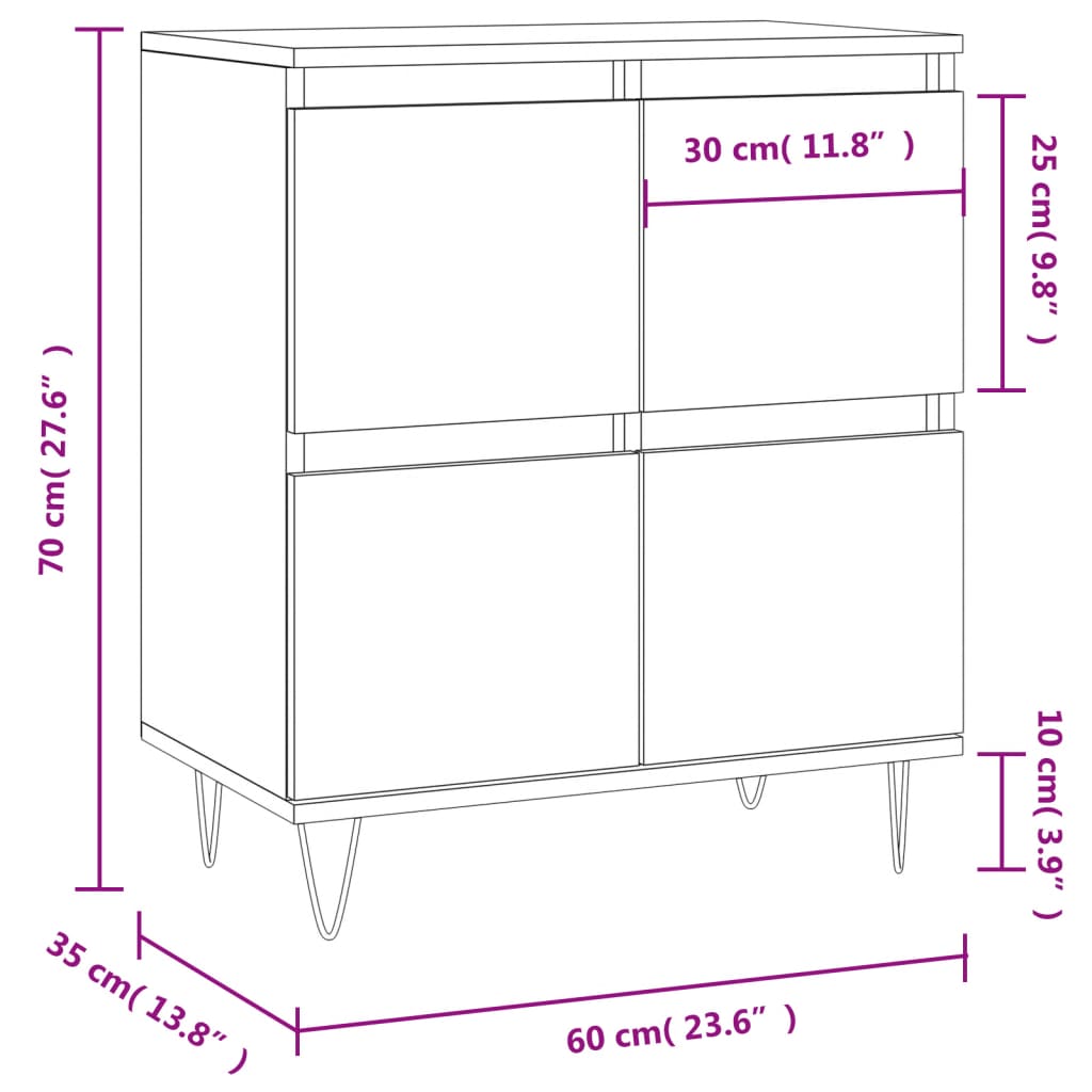 Sideboard Hochglanz-Weiß 60x35x70 cm Holzwerkstoff