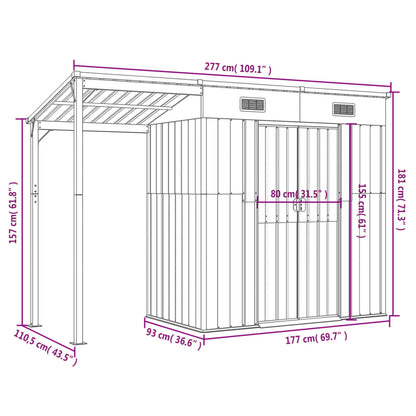 Gartenhaus mit Schleppdach Anthrazit 277x110,5x181 cm Stahl