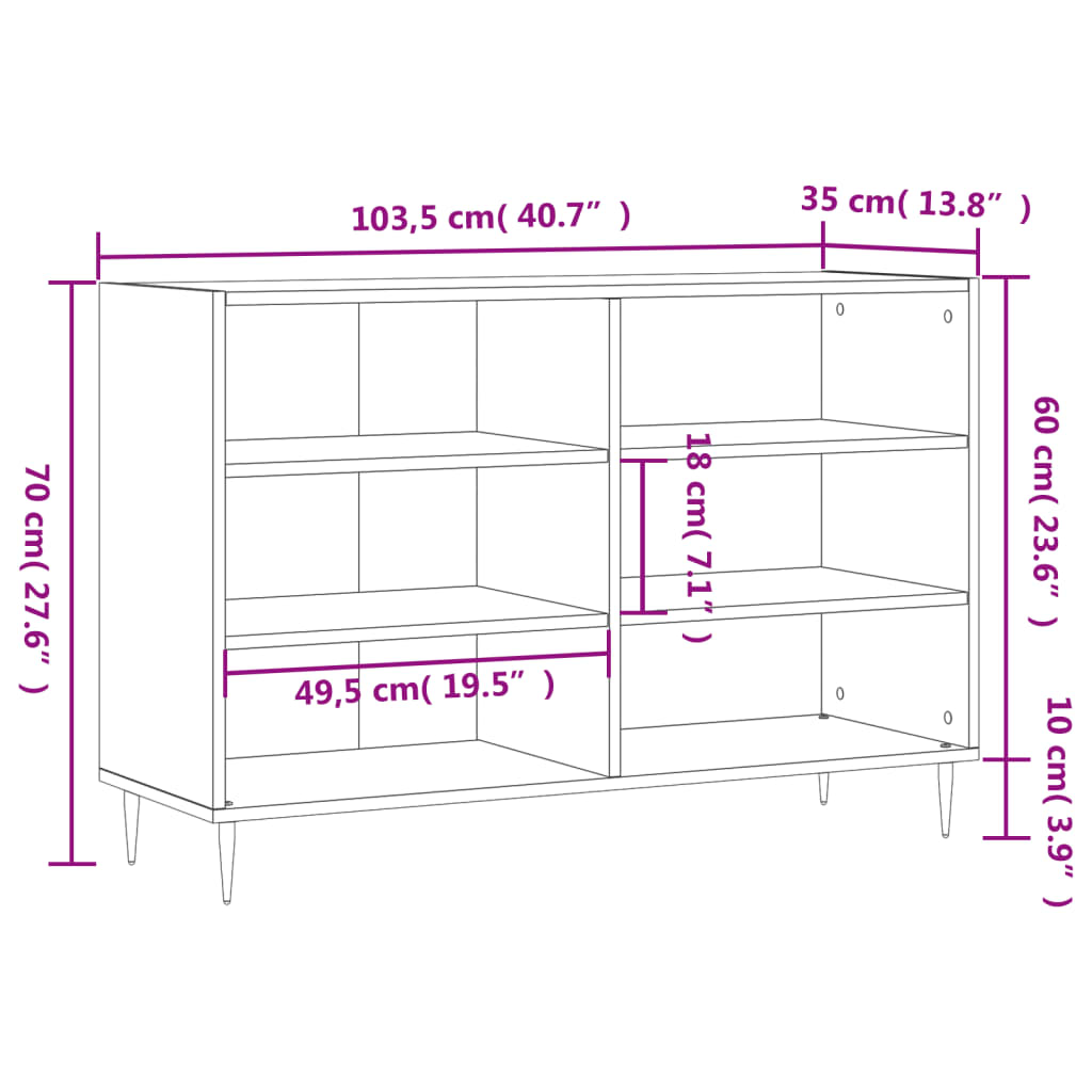 Sideboard Weiß 103,5x35x70 cm Holzwerkstoff