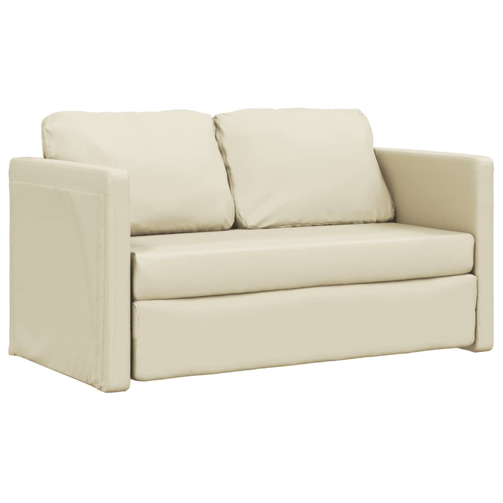 Bodensofa mit Schlaffunktion Creme 112x174x55 cm Kunstleder