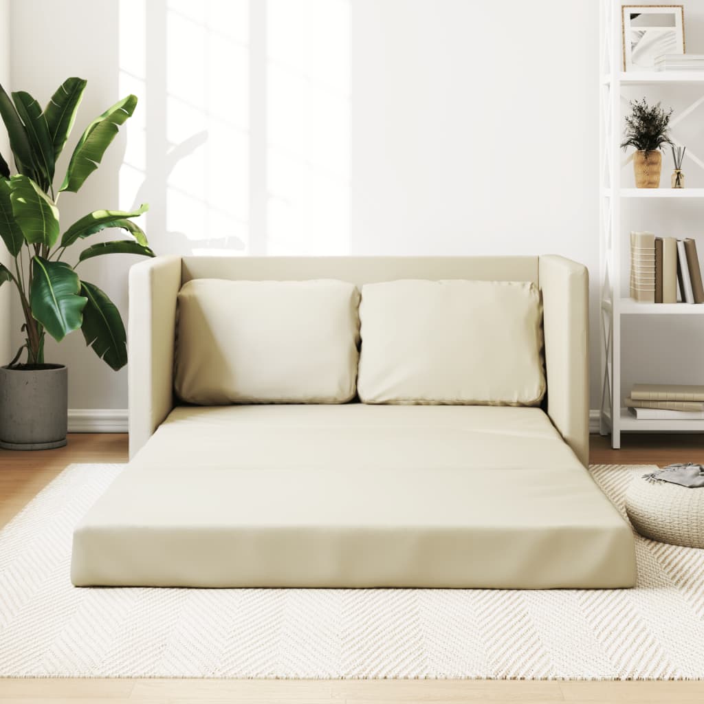 Bodensofa mit Schlaffunktion Creme 112x174x55 cm Kunstleder