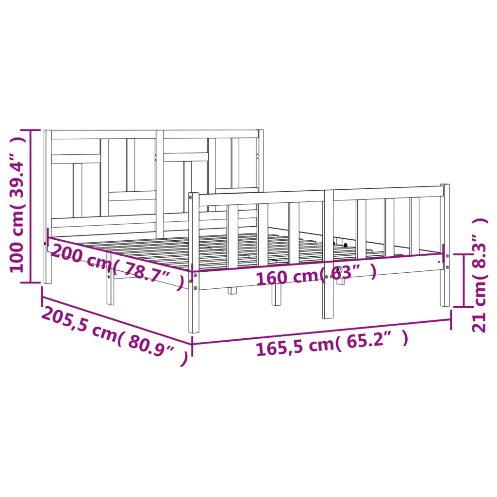 Massivholzbett ohne Matratze 160x200 cm Kiefernholz