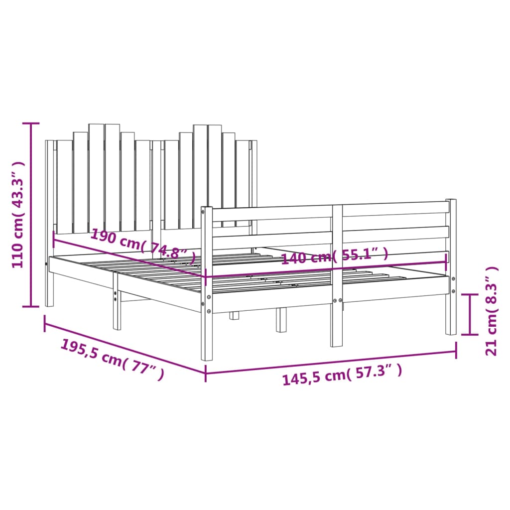 Massivholzbett mit Kopfteil 140x190 cm