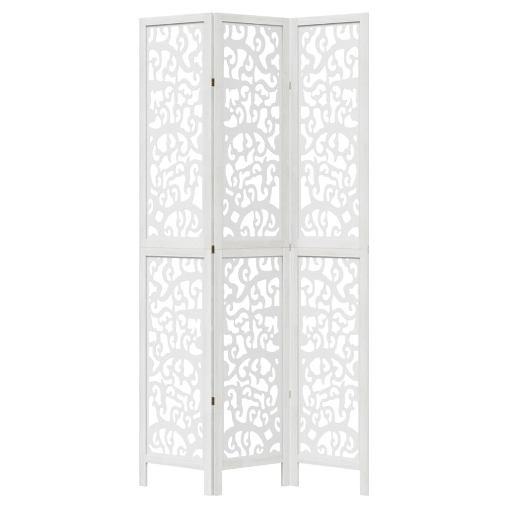 3-tlg. Raumteiler Weiß Massivholz Paulownia