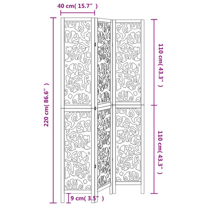 3-tlg. Raumteiler Weiß Massivholz Paulownia