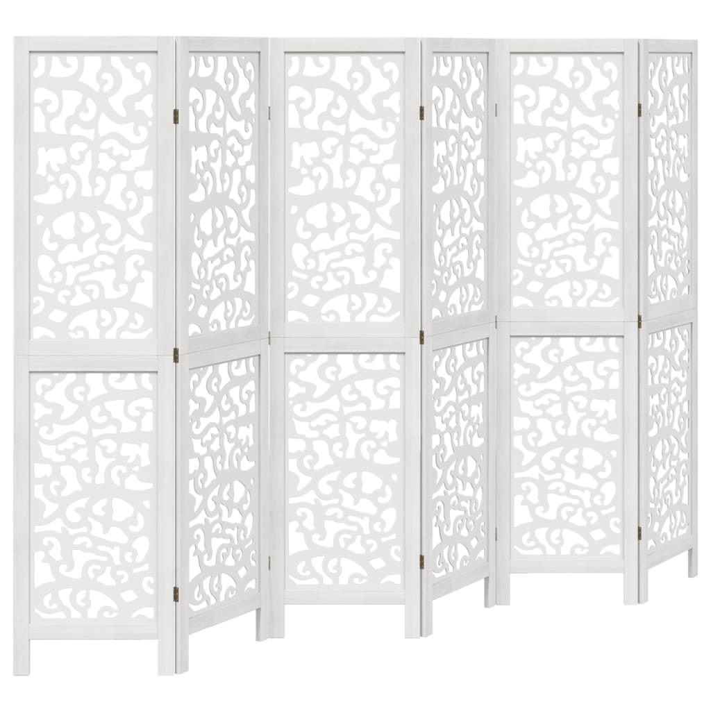 6-tlg. Raumteiler Weiß Massivholz Paulownia