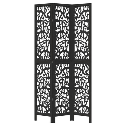 3-tlg. Paravent Schwarz Massivholz Paulownia
