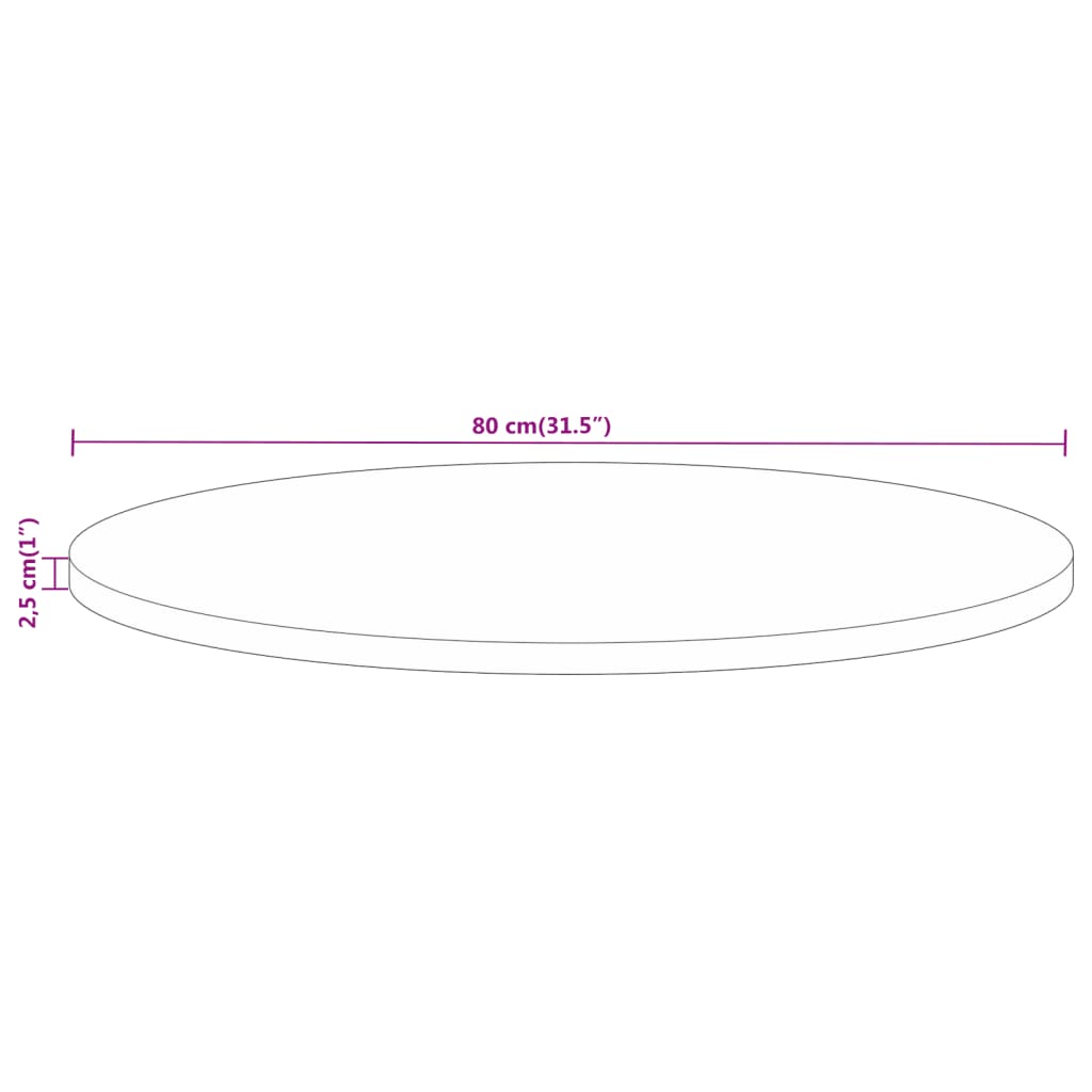 Tischplatte Ø 80x2,5 cm Rund Altholz Massiv