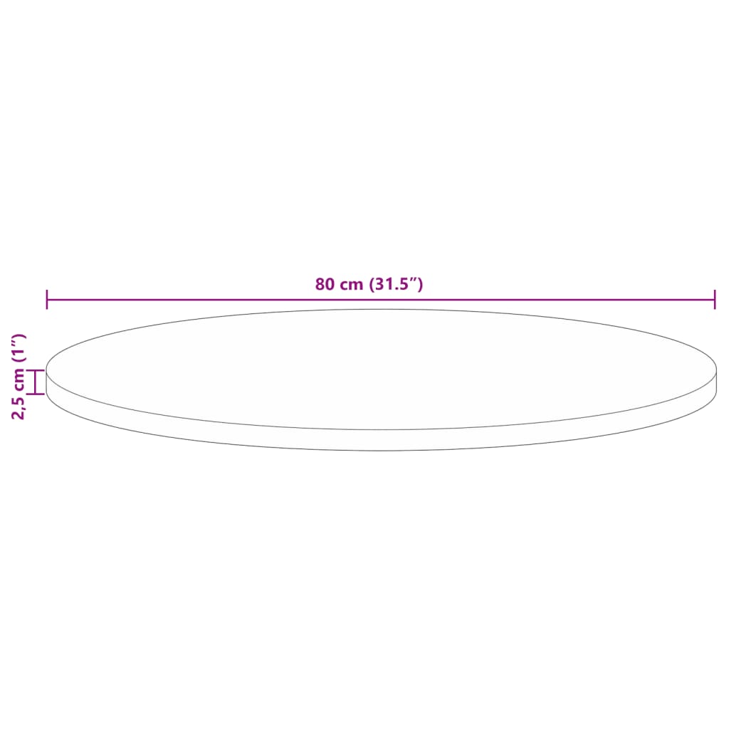 Tischplatte Ø 80x2,5 cm Rund Altholz Massiv