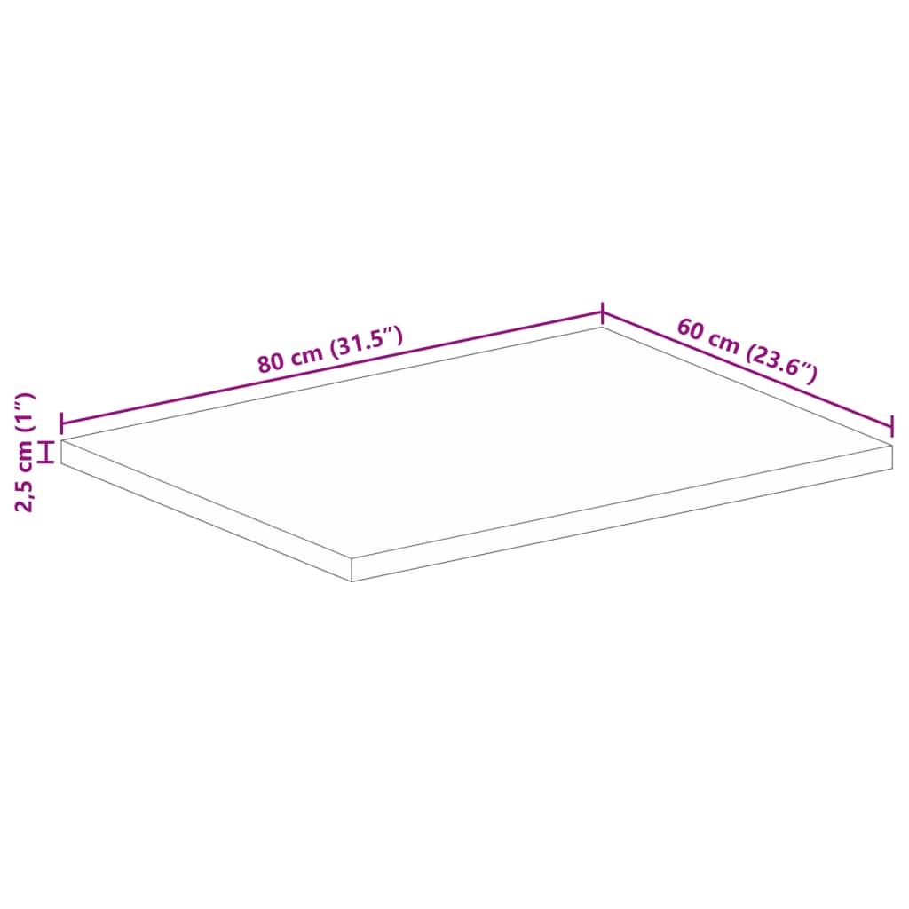 Tischplatte 80x60x2,5 cm Rechteckig Altholz Massiv