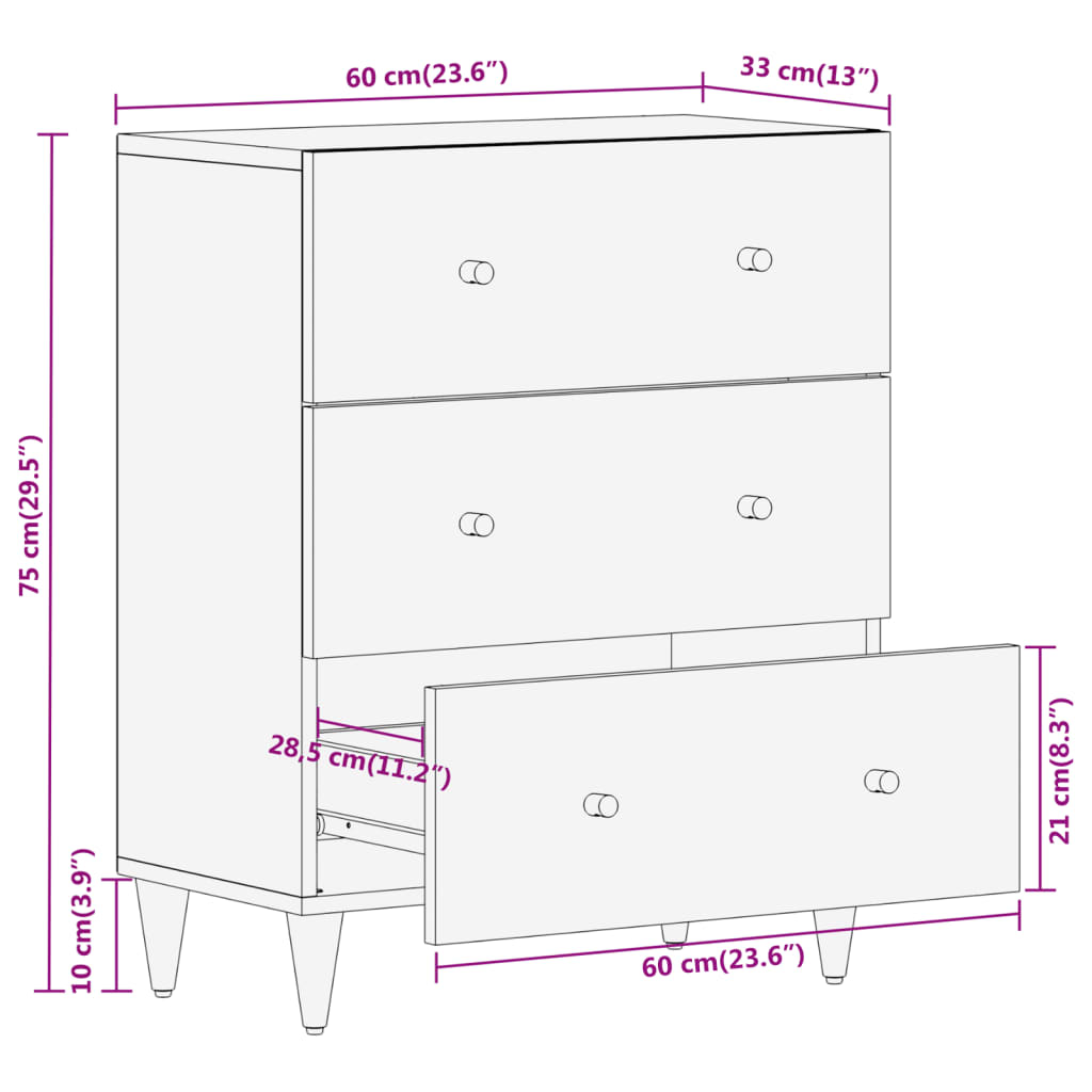 Beistellschrank 60x33x75 cm Massivholz Mango