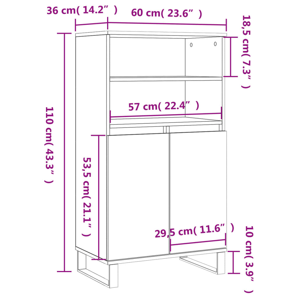 Highboard Betongrau 60x36x110 cm Holzwerkstoff