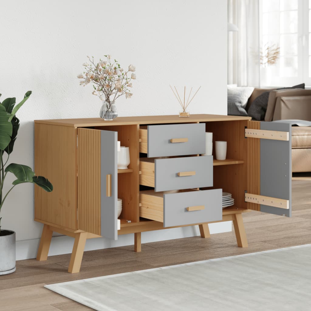 Sideboard OLDEN Grau und Braun 114x43x73,5 cm Massivholz Kiefer