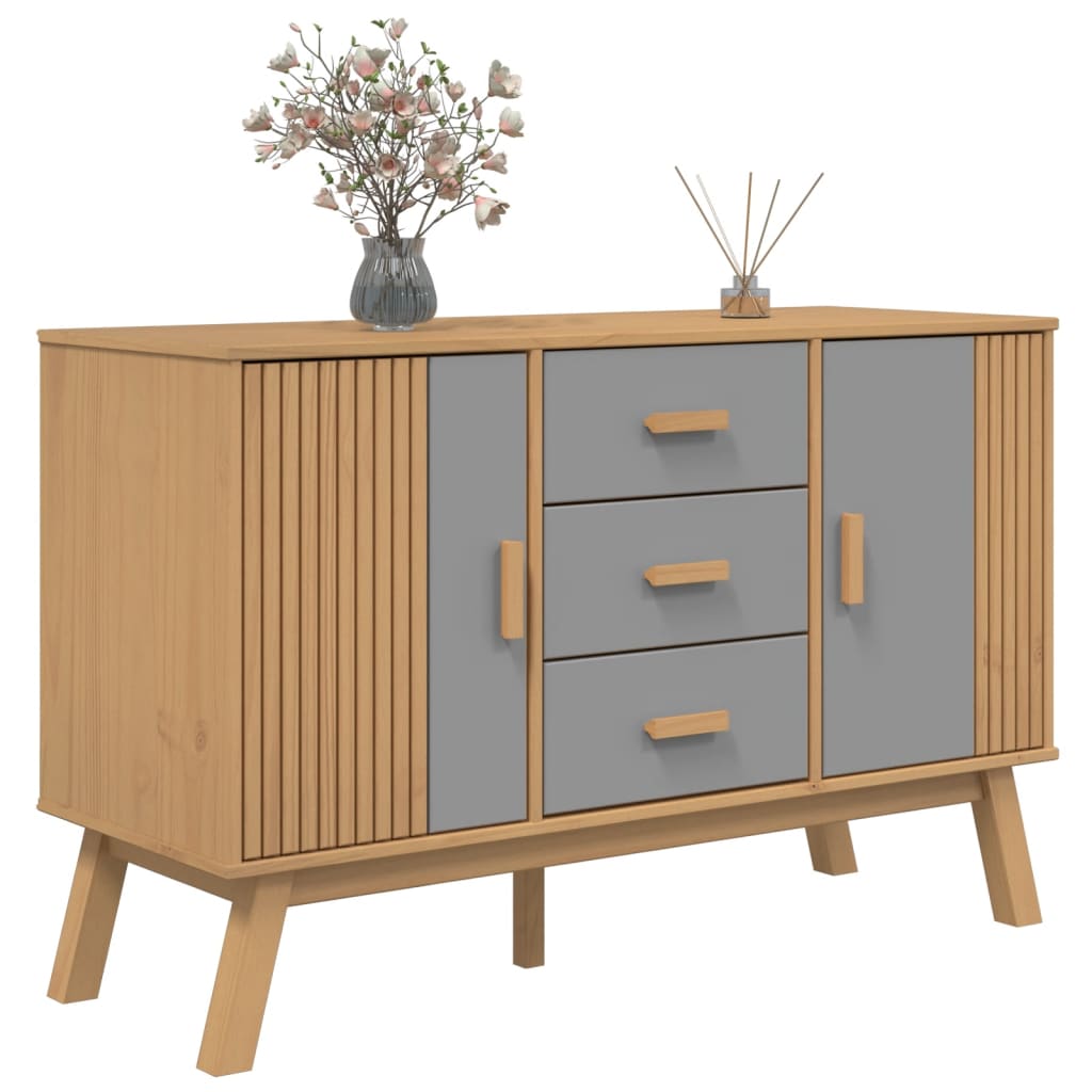 Sideboard OLDEN Grau und Braun 114x43x73,5 cm Massivholz Kiefer