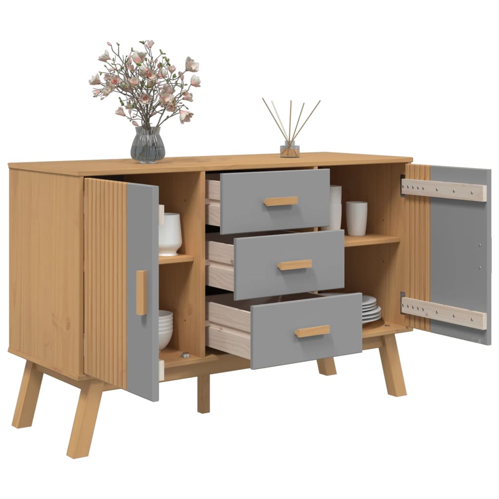 Sideboard OLDEN Grau und Braun 114x43x73,5 cm Massivholz Kiefer